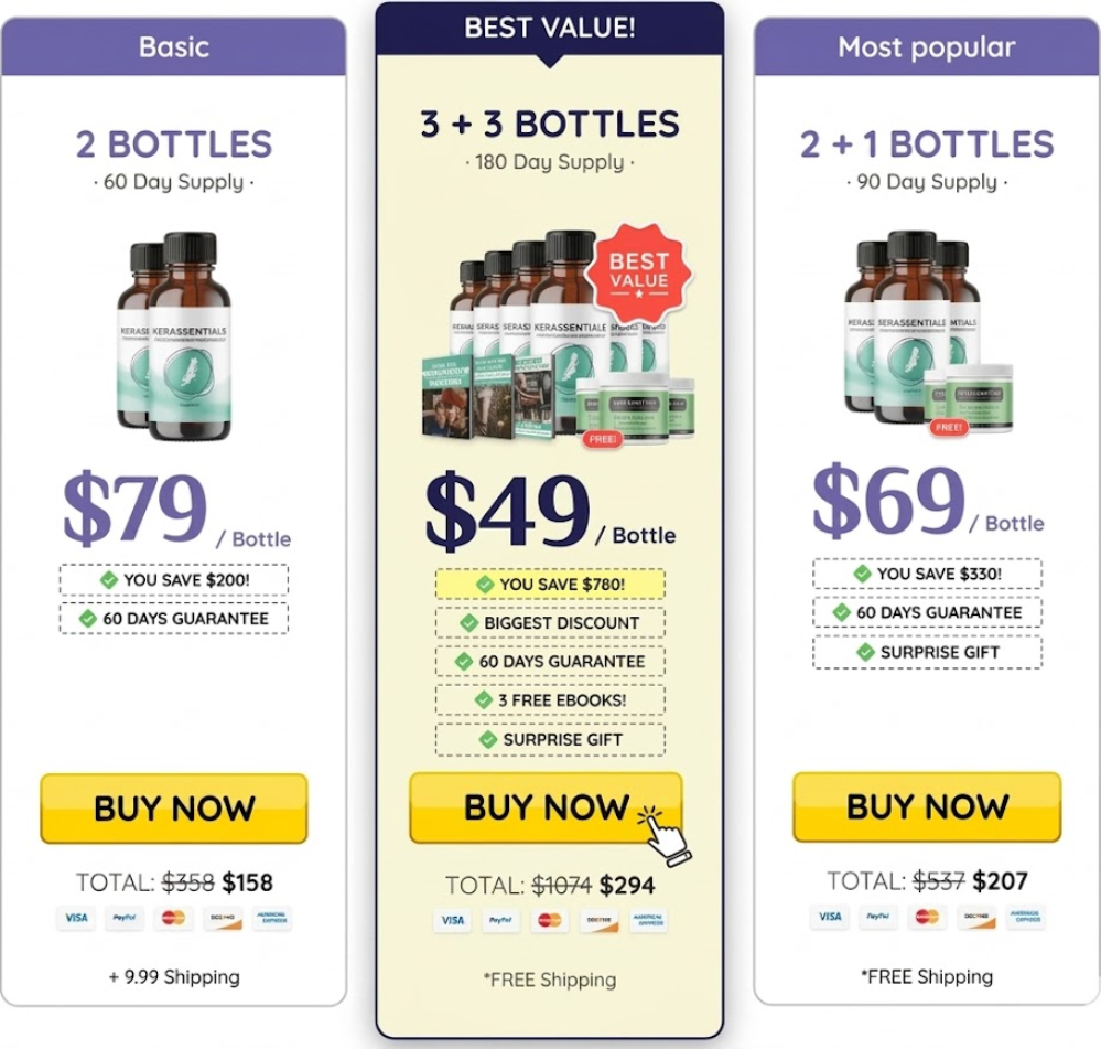 Kerassentials special offer packages with promotional pricing and free shipping options